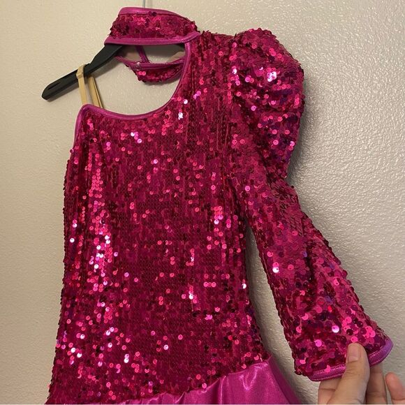 WEISSMAN Dance Costume hot pink sequin one sleeve CALL ME MAYBE 9243 SA adult - Picture 3 of 13